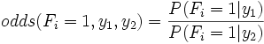 \begin{displaymath}
\mbox{odds}(F_i=on, y_1, y_2) = \frac{P(F_i=on\vert y_1)}{P(F_i=on\vert y_2)}\end{displaymath}